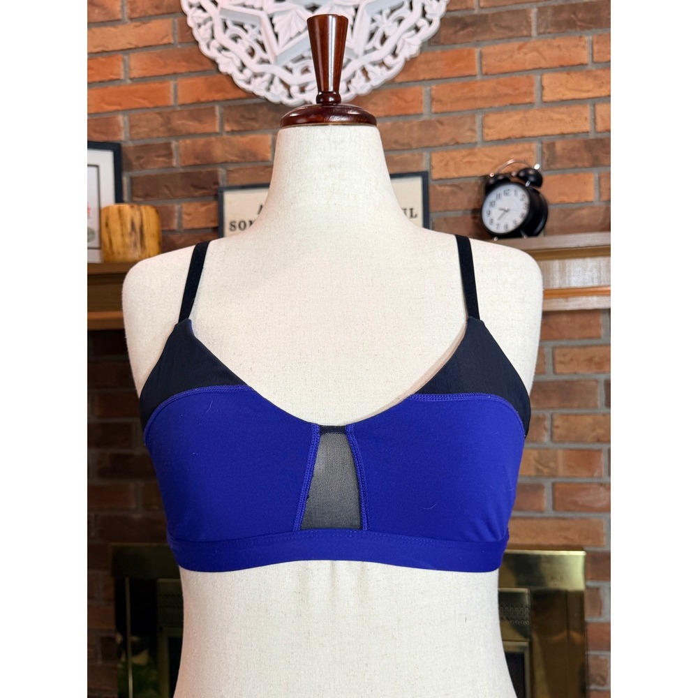 Fabletics Sports Bra Womens Blue Black Mesh Inset Adjustable Straps Medium